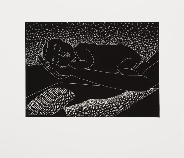 Click the image for a view of: Sandile Goje. I rely on you. 2011. Linocut. Edition 10. 354X390mm