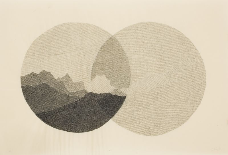 Click the image for a view of: Venn Landscape. 2011. Ink, coloured pencil on Japanese paper. 637X940mm