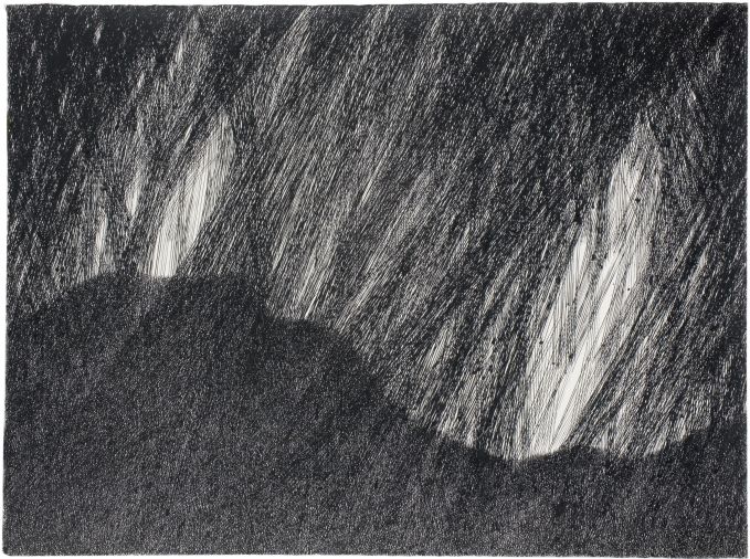 Click the image for a view of: Dark Mountain (rain). 2011. Ink on paper. 568X757mm