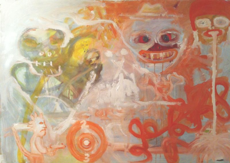 Click the image for a view of: Willie Saayman. DTH LTTR. 2011. Oil paint, pencil, tippex on paper. 705X1000mm