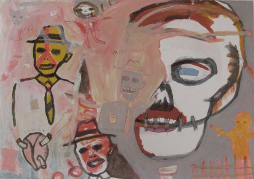 Click the image for a view of: Willie Saayman. FAMILY (MA SE KIND). 2011. Oil paint, pencil on paper. 354 X 500mm