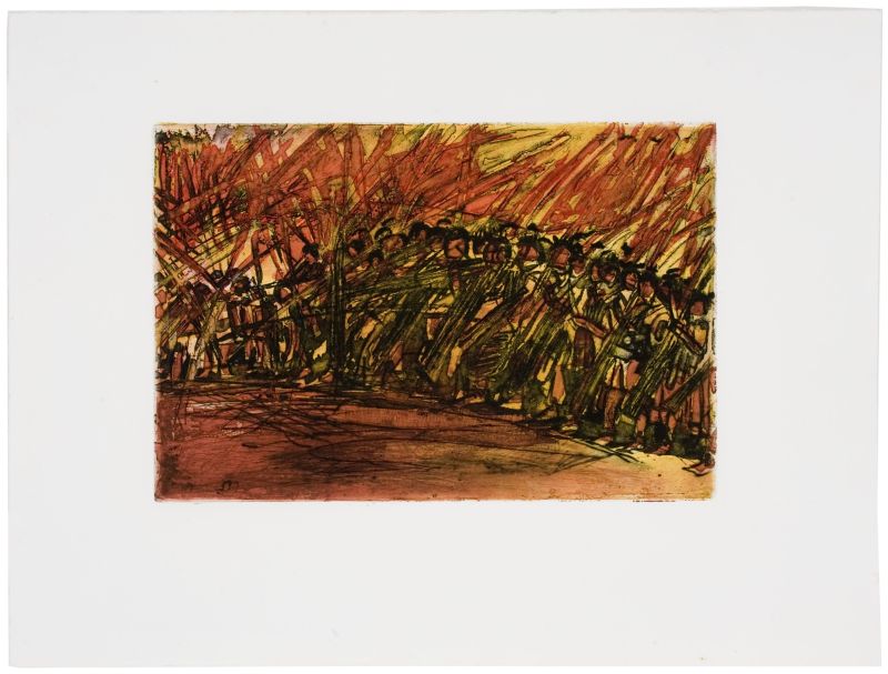 Click the image for a view of: Nhlanhla Xaba. Umhlanga (Reed dance). Colour etching. 570X765mm