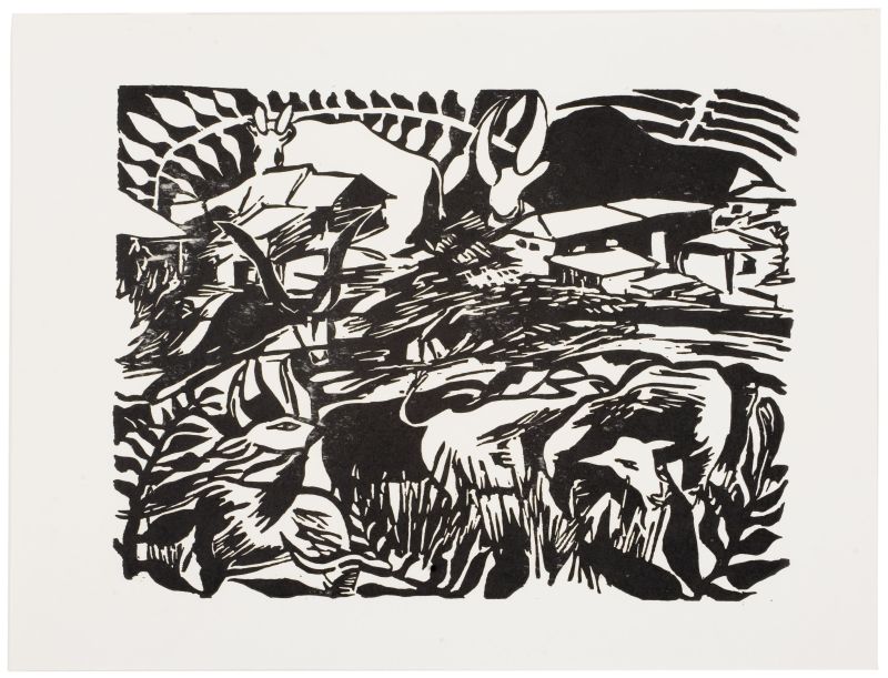 Click the image for a view of: Nhlanhla Xaba. Untitled. Linocut. 387X510mm
