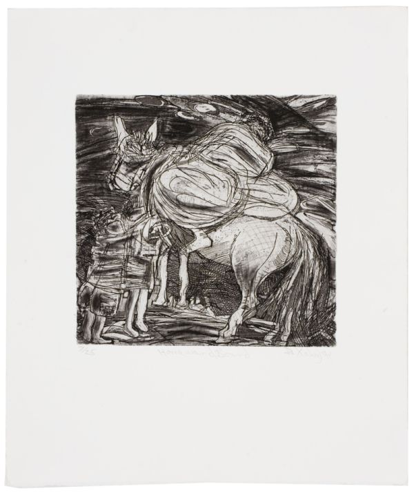 Click the image for a view of: Nhlanhla Xaba. Homeward bound. 1993. Etching. 7/25. 450X380mm