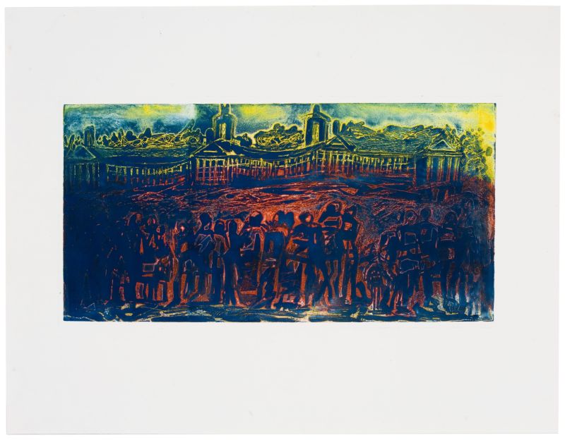 Click the image for a view of: Nhlanhla Xaba. Untitled (Inauguration). Etching. 486X640mm