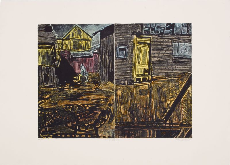 Click the image for a view of: Nhlanhla Xaba. Crossing. 1997. Etching. AP 2/2. 705X991mm
