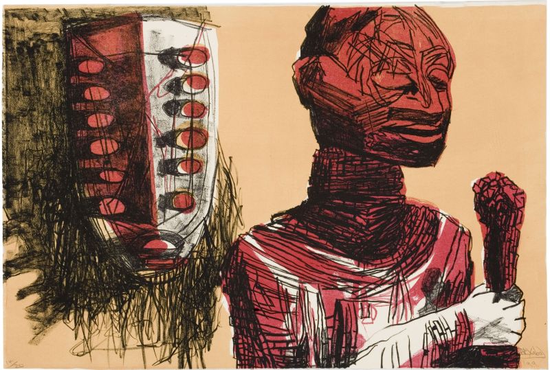 Click the image for a view of: Nhlanhla Xaba. Symbols and healing. 1999. Lithograph. 14/20. 383X567mm