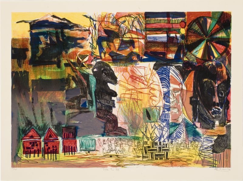 Click the image for a view of: Nhlanhla Xaba. Talk to me. 1998. Lithograph. 17/25. 570X762mm