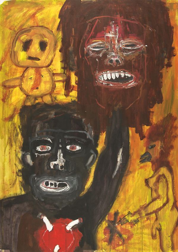 Click the image for a view of: Hdhntr s prty. 2012. Oil paint, oil pastel on paper. 997X705mm