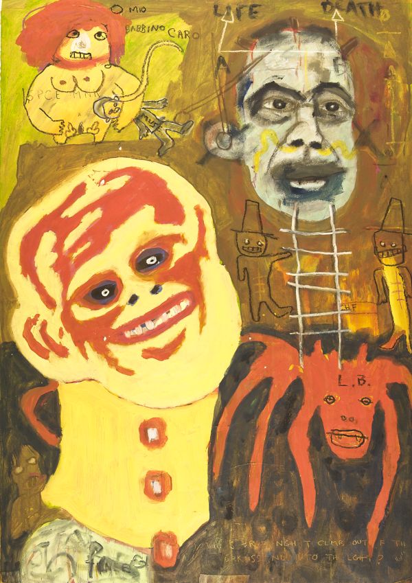 Click the image for a view of: Snks nd Lddrs. 2012. Oil paint, oil pastel on paper. 1000X705mm