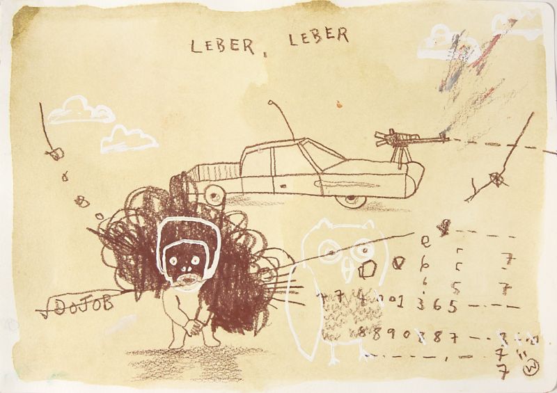 Click the image for a view of: Leber, Leber. 2011. Oil paint, coloured pencil on paper. 200X295mm