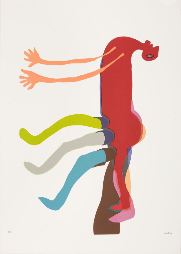 Click the image for a view of: Walter Battiss. Untitled (running man). Silkscreen. Proof 1/5. 655X460mm