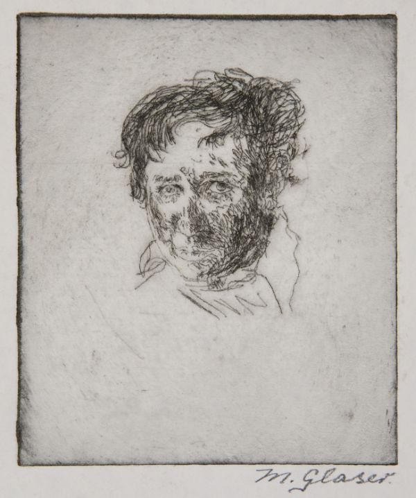 Click the image for a view of: Untitled (self portrait). Etching. Image size 103X86mm