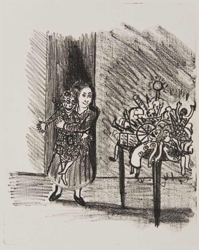 Click the image for a view of: Untitled (girl with doll). Lithograph. Image size 294X236mm