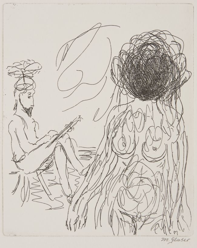 Click the image for a view of: Untitled (artist and model). Etching. Image size 182X147mm