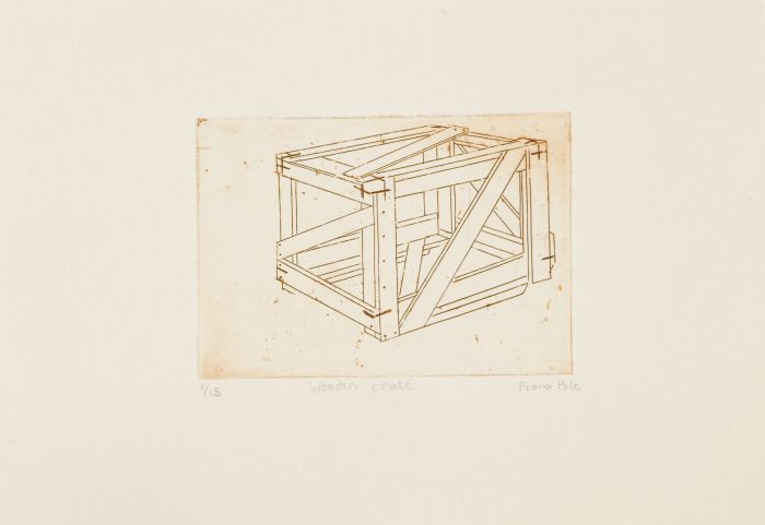 Click the image for a view of: Moving: Wooden crate. 2011. Etching. Edition 15. 126X178mm