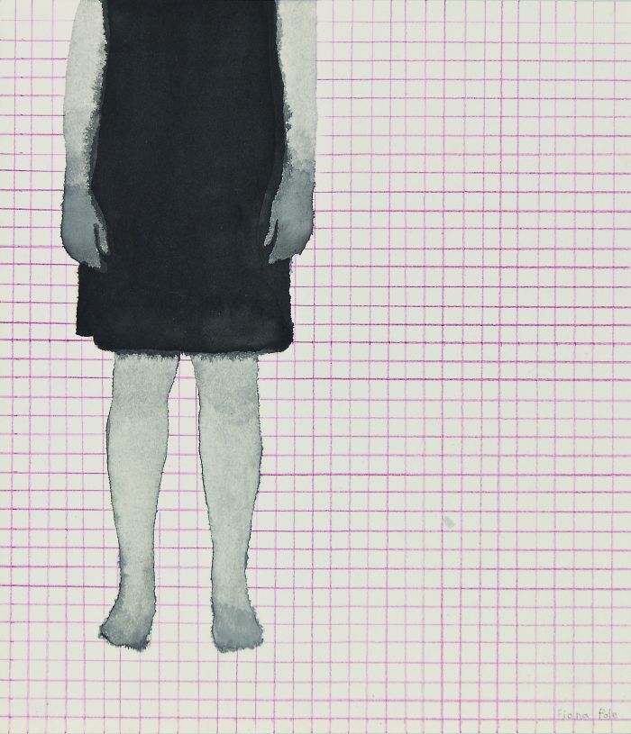 Click the image for a view of: Girl standing: Bleed. 2012. Ink, coloured pencil on paper. 194X163mm