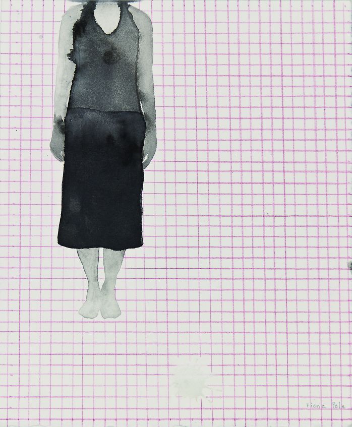 Click the image for a view of: Girl standing: Waiting in the sun. 2012. Ink, coloured pencil on paper. 194X163mm