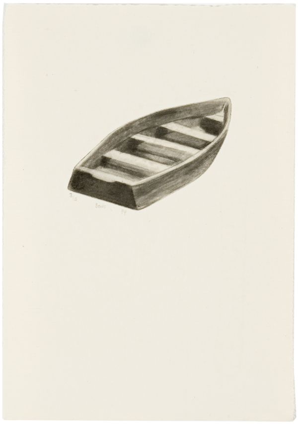 Click the image for a view of: Small object: Boat. 2011. Etching with roulette wheel. Edition 15. 175X119mm