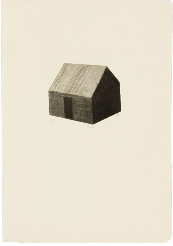 Click the image for a view of: Small object: House. 2011. Etching with roulette wheel. Edition 15. 171X114mm