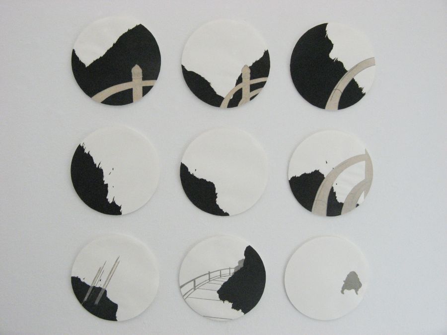 Click the image for a view of: Beast Leaves. 2012. Wool dust on paper. Diameter each tondo 350mm