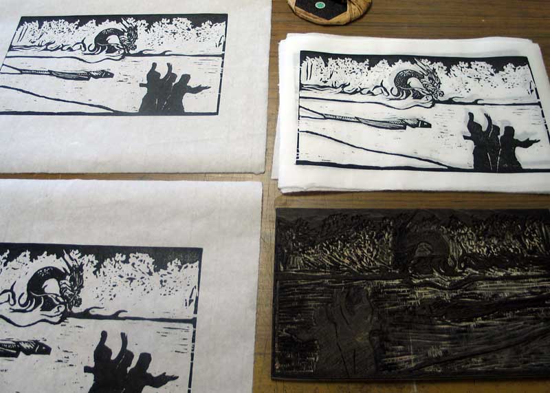 Click the image for a view of: The editioned woodcut. Title: The Midst