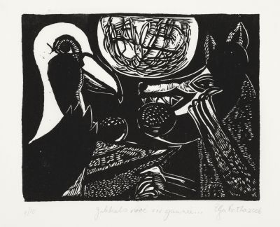 Click the image for a view of: Jakkals nooi vir gansie. 2006. Linocut. Edition 10. 220X280mm