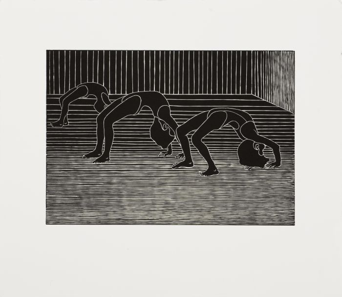Click the image for a view of: Sandile Goje. The next big thing 03. 2011. Linocut. Edition 10. 354X390mm